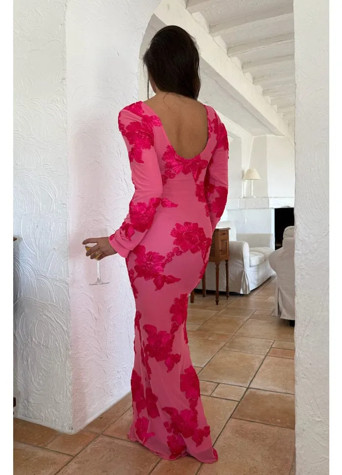 BYIC - Floraic Mesh Dress A23862 - Fuchsia Pink Flower