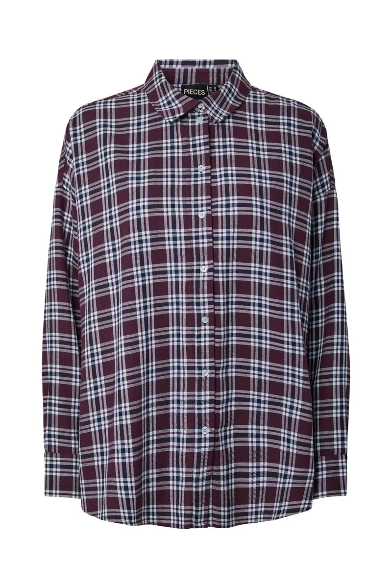 Pieces - Pcviolet Ls Flannel Shirt - 5126244 Plum Perfect Maritime Blue