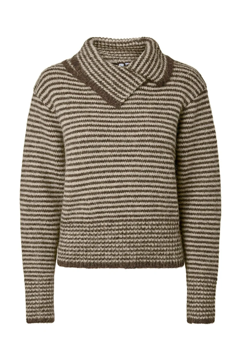 Pieces - Pcvena Ls Collar Knit - 5191869 Whitecap Gray Hot Fudge