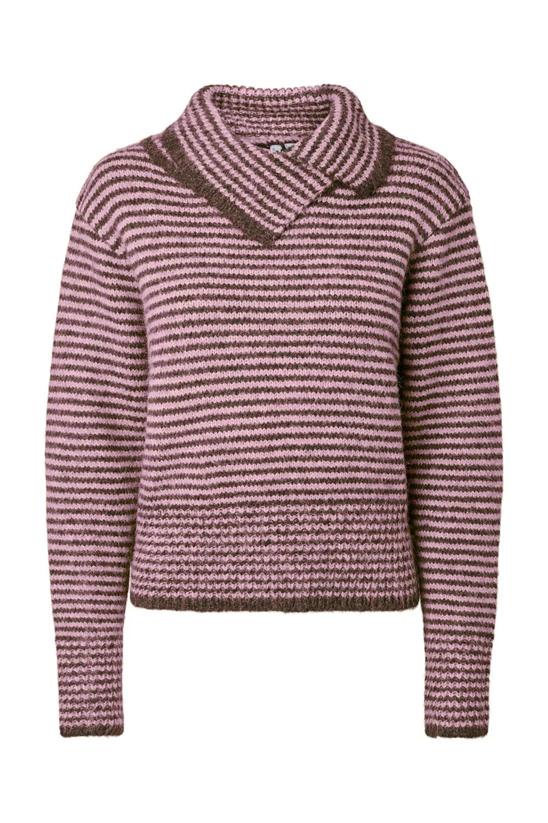 Pieces - Pcvena Ls Collar Knit - 5191880 Roseate Spoonbill Hot Fudge