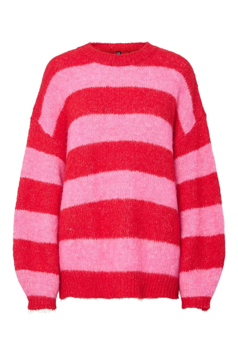 Pieces - Pcrasmine Ls Oversize O-Neck Knit - 4890854 Savvy Red Wild Orchid