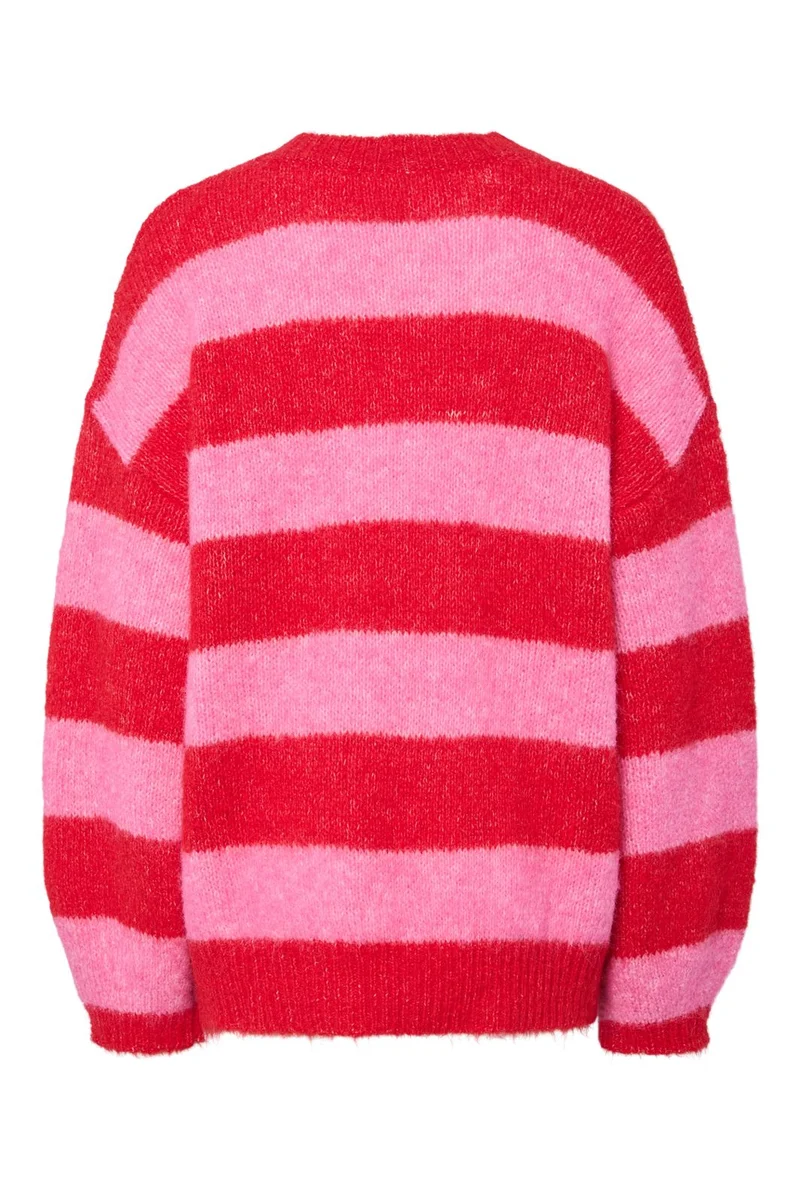 Pieces - Pcrasmine Ls Oversize O-Neck Knit - 4890854 Savvy Red Wild Orchid