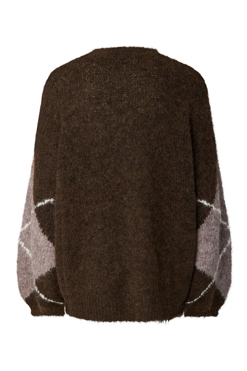 Pieces - Pcrasmine Ls Oversize O-Neck Knit - 5158007 Hot Fudge Greige And Birch