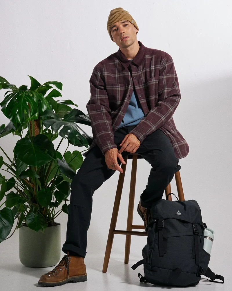 PASSENGER Kodiak Sherpa Lined Overshirt brambleberry check