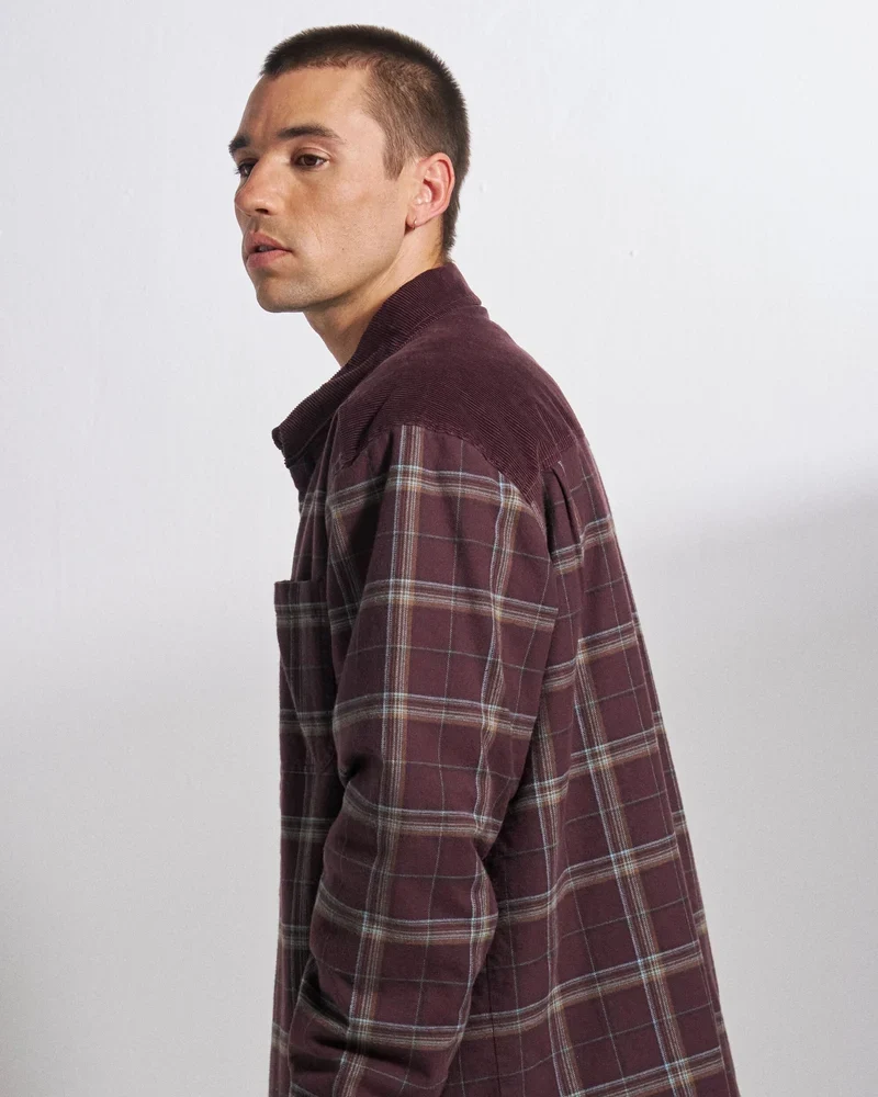 PASSENGER Kodiak Sherpa Lined Overshirt brambleberry check