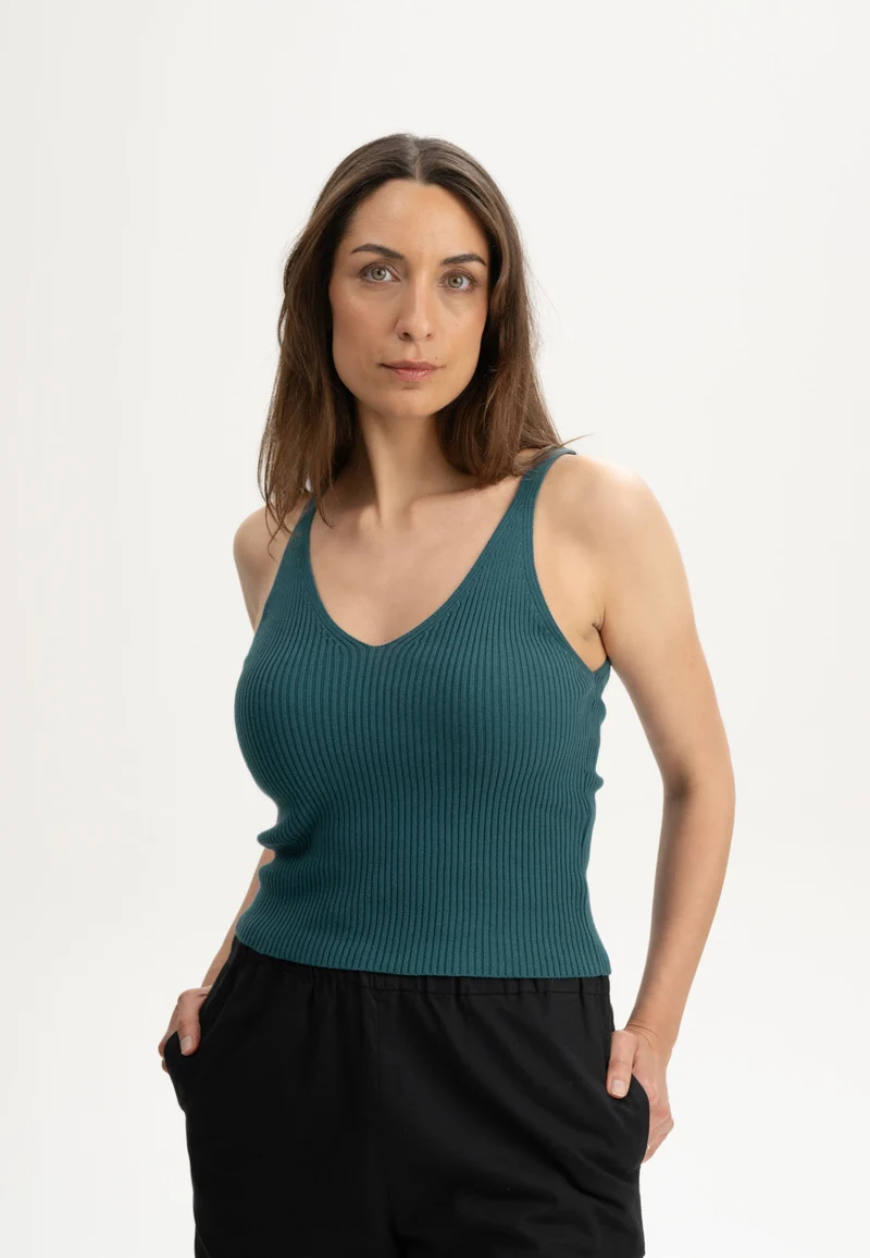 MELAWEAR V-Neck Strick Top Rhada tiefsee