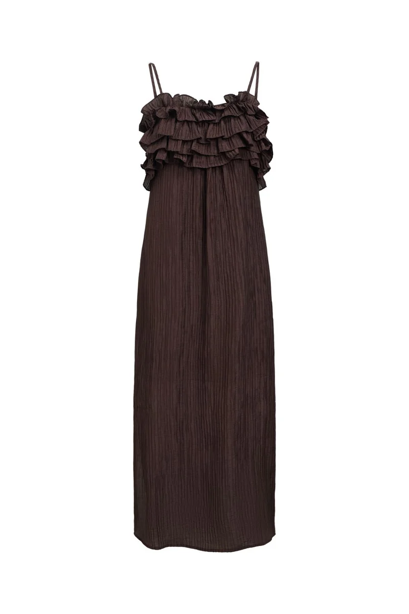 Object - Objlyne S/L Re Long Dress 144 - 5010013 Seal Brown