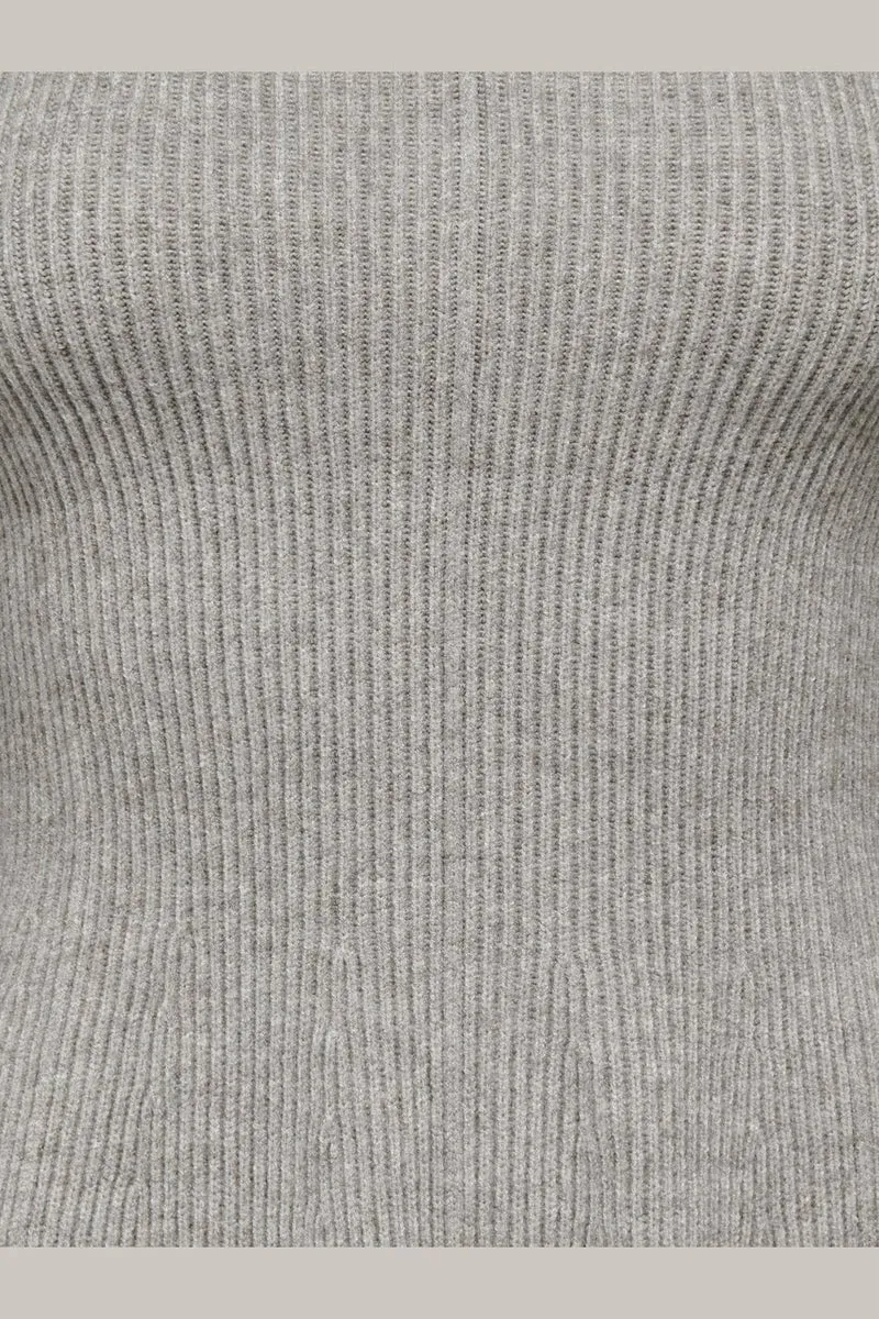 Only - Onlibi Ls V-Neck Rib Peplum Cc Knt - 5021070 Medium Grey Melange
