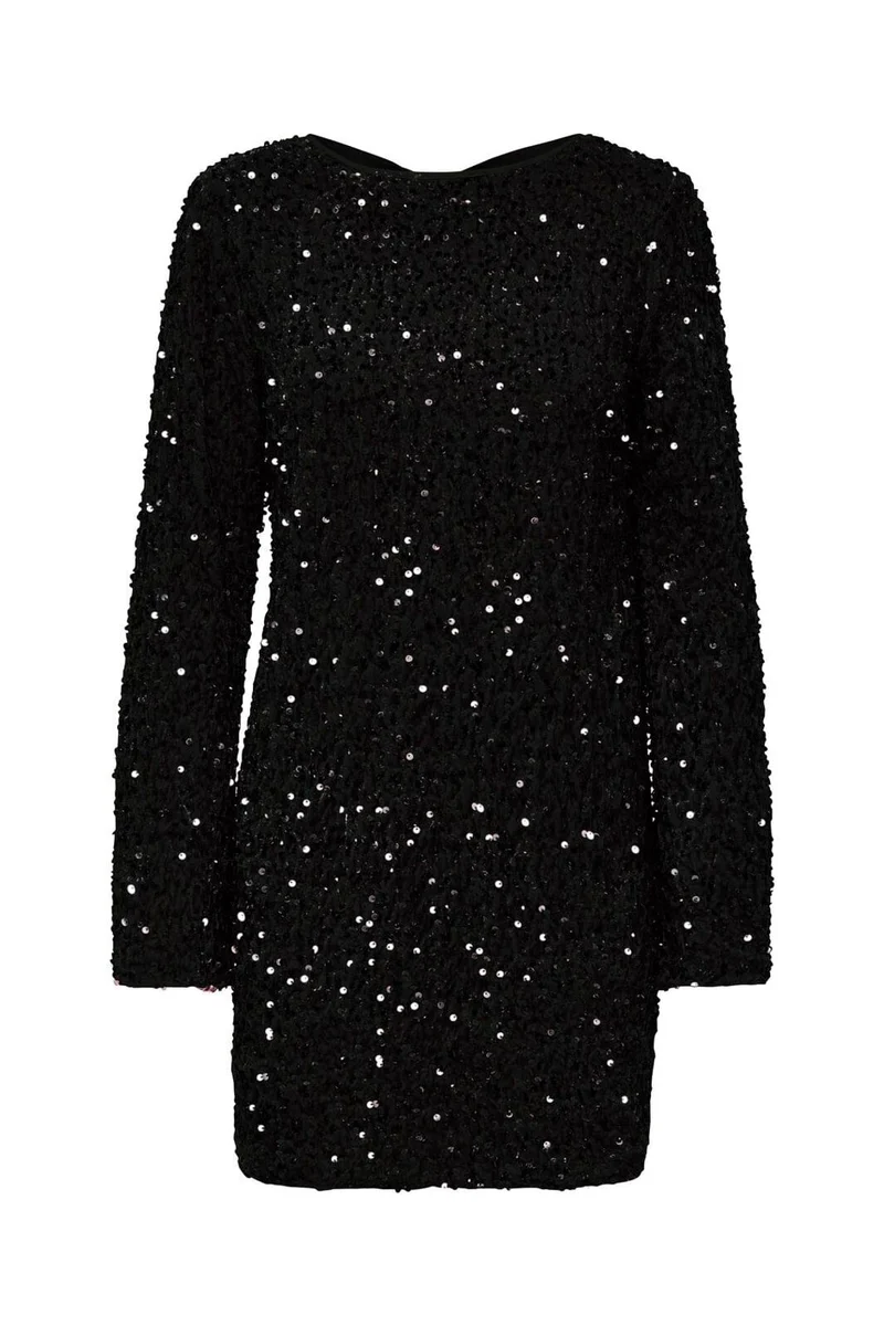 Only - Onlanika Sequins Ls Bow Dress - 4930221 Black Black Sequins