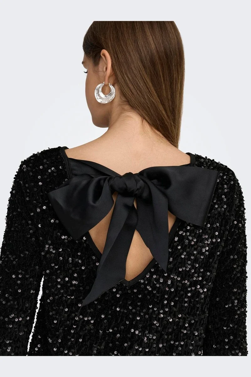 Only - Onlanika Sequins Ls Bow Dress - 4930221 Black Black Sequins