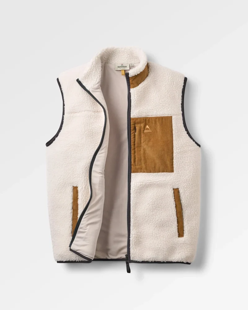 PASSENGER Trekker Recycled Deep Pile Sherpa Vest warm ivory