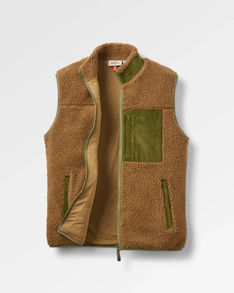 PASSENGER Trekker Recycled Deep Pile Sherpa Vest caramel