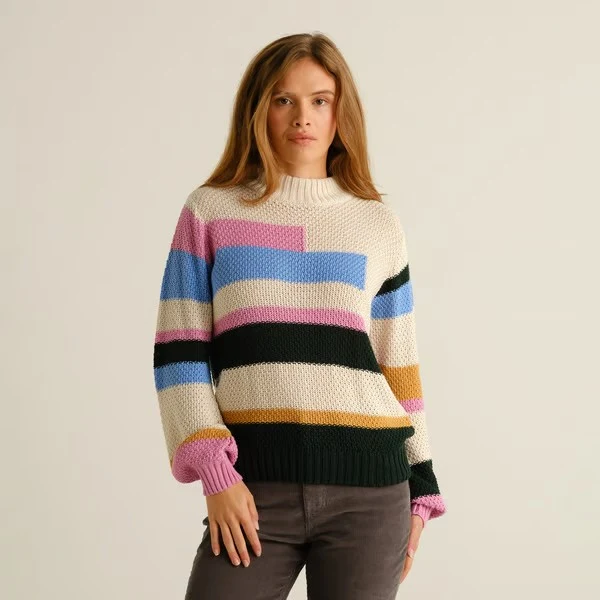 DEDICATED Sweater Gotland Offset Stripe Multi Color