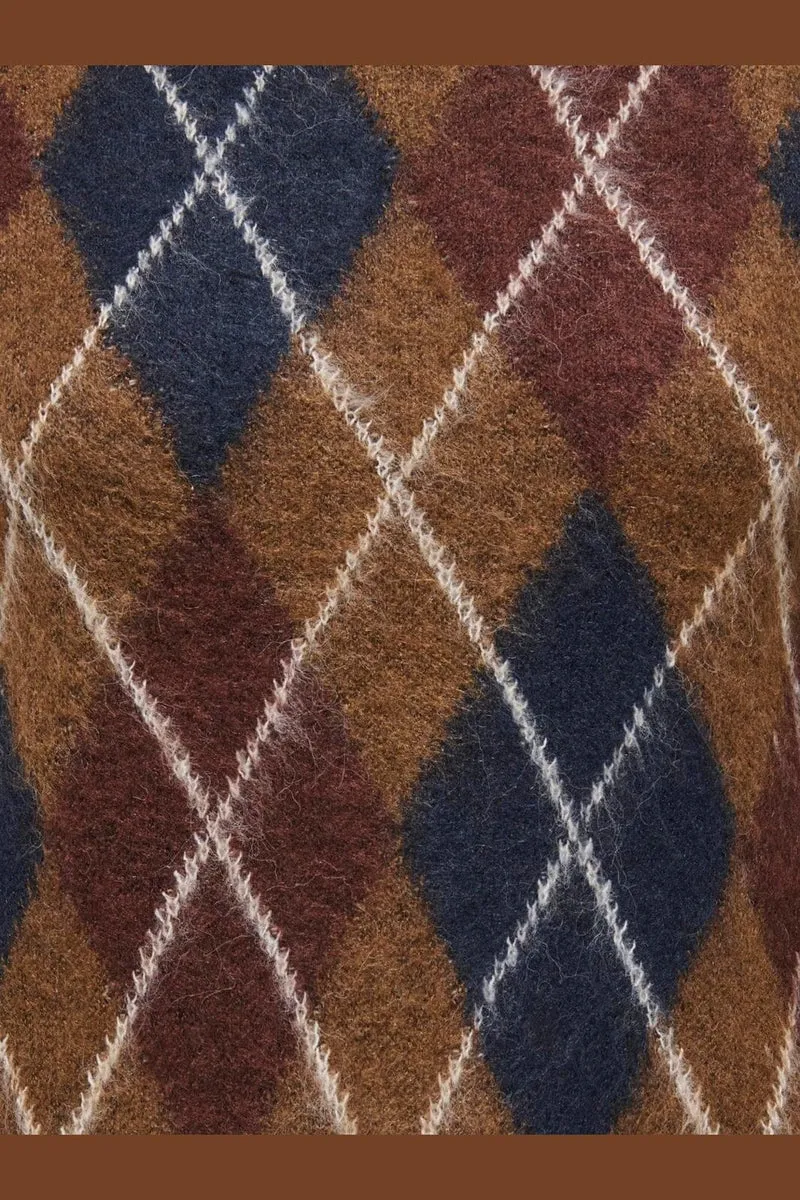 JDY - Jdyreese L/S O-Neck Argyle Pullover Knt - 5174124 Bison W. Rum Raisin/ Black Iris/ Oatmeal Argyle