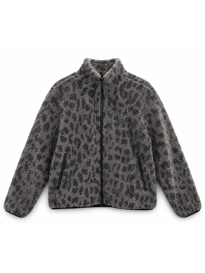 MAZINE Printed Teddy-Fleece Jacket grey-printed