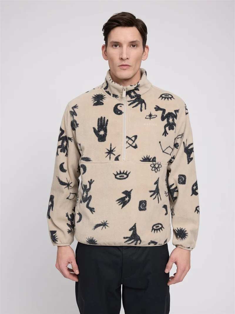 MAZINE Printed Fleece Half-Zip light-taupe-mystical