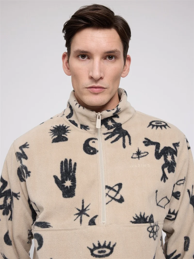 MAZINE Printed Fleece Half-Zip light-taupe-mystical