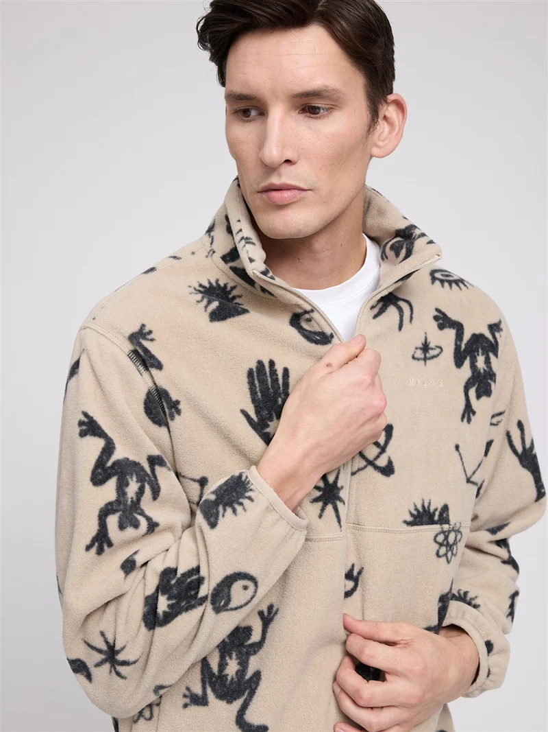 MAZINE Printed Fleece Half-Zip light-taupe-mystical
