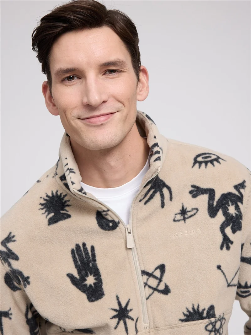 MAZINE Printed Fleece Half-Zip light-taupe-mystical