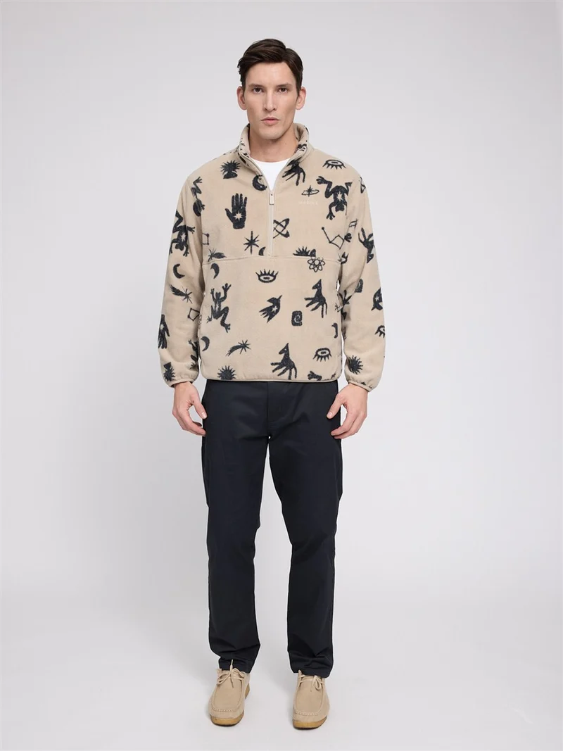 MAZINE Printed Fleece Half-Zip light-taupe-mystical