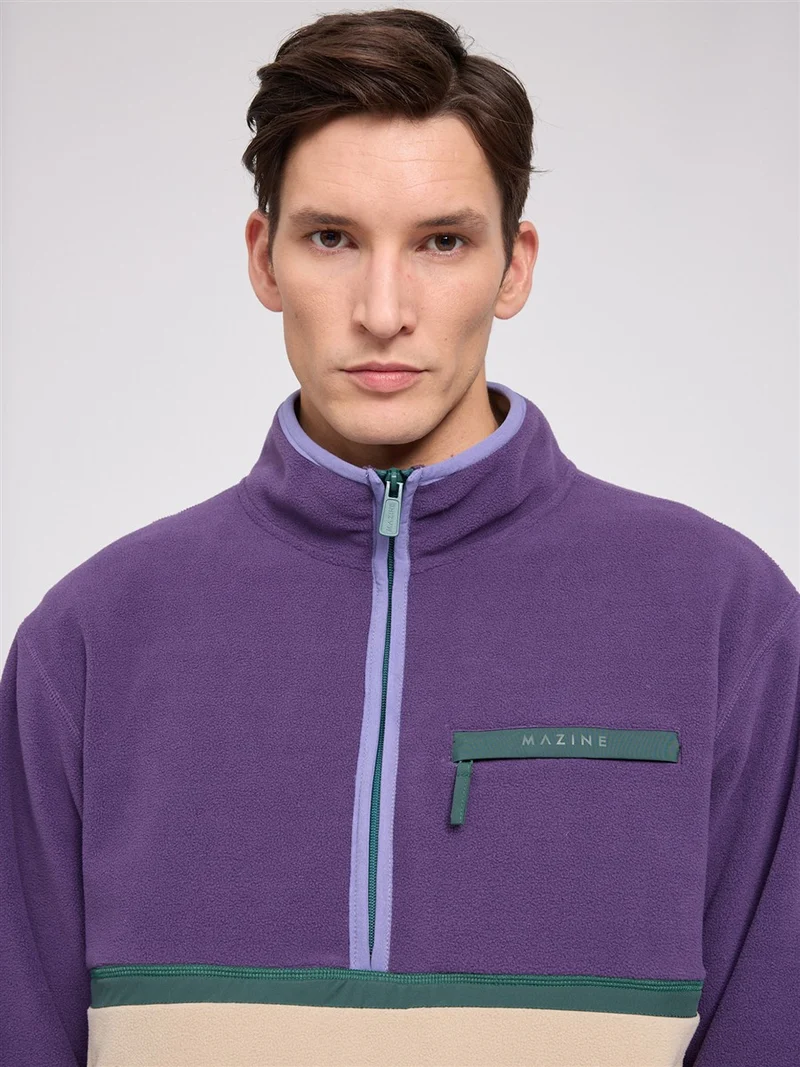 MAZINE Color Block Fleece Half-Zip purple-indigo-light taupe
