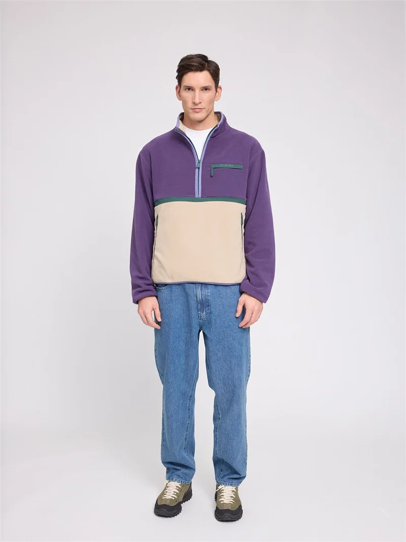 MAZINE Color Block Fleece Half-Zip purple-indigo-light taupe