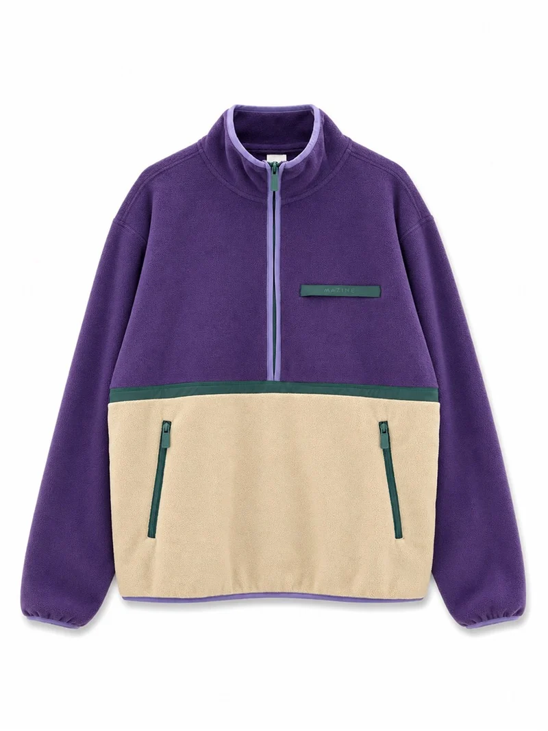 MAZINE Color Block Fleece Half-Zip purple-indigo-light taupe