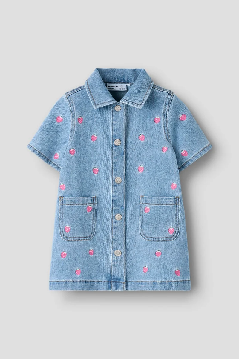 Name It - Nmflaila Ss Emb Dress 6202-Iz - 5055048 Light Blue Denim Starwberry