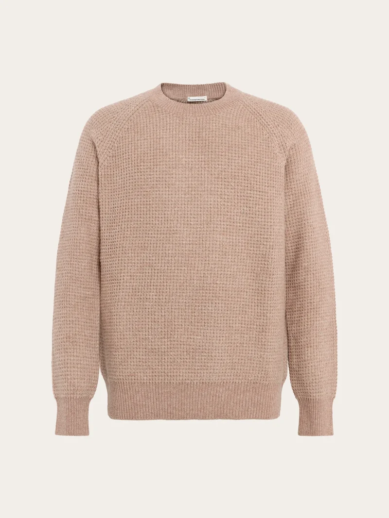 KNOWLEDGE COTTON APPAREL Lambswool Crew Neck Sweater kelp melange