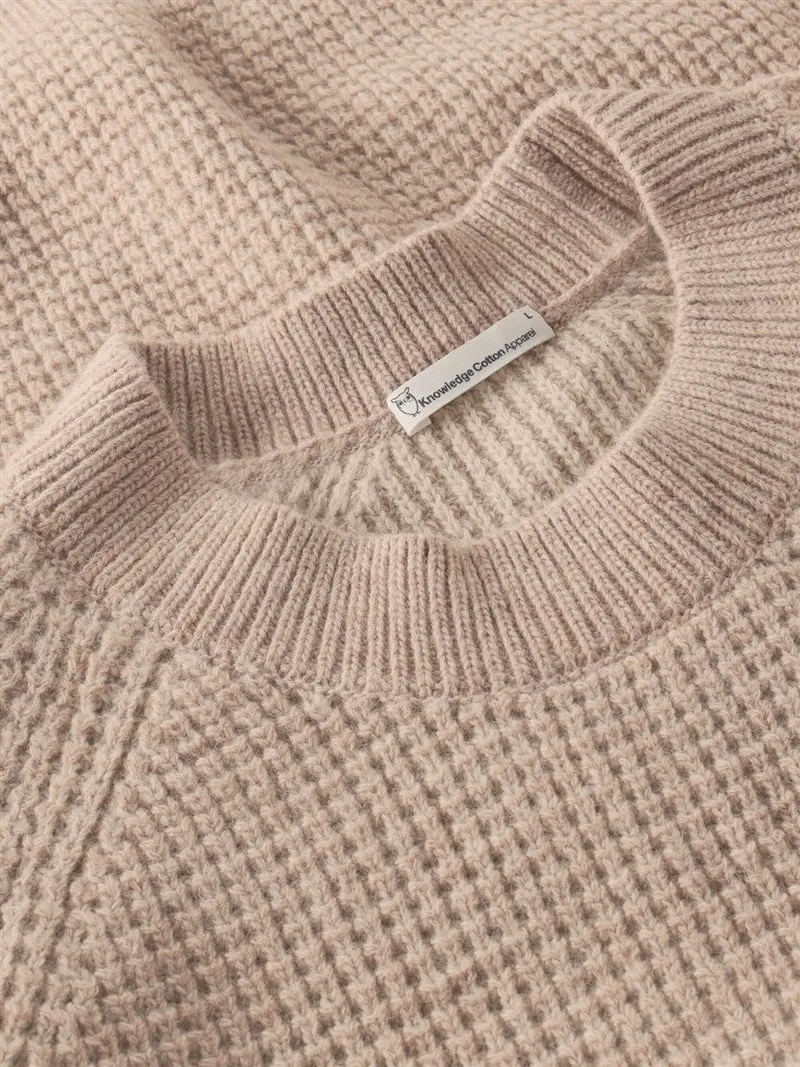 KNOWLEDGE COTTON APPAREL Lambswool Crew Neck Sweater kelp melange