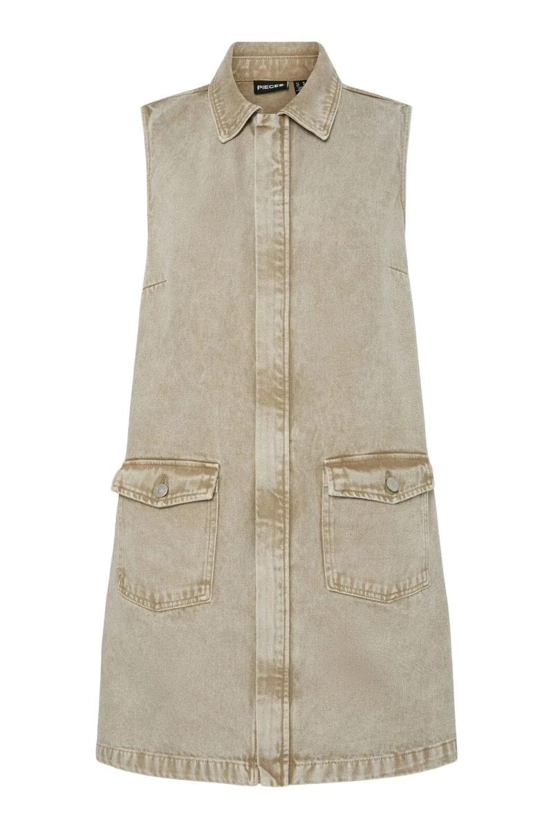 Pieces - Pcfay Sl Denim Dress - 4774698 Sandshell
