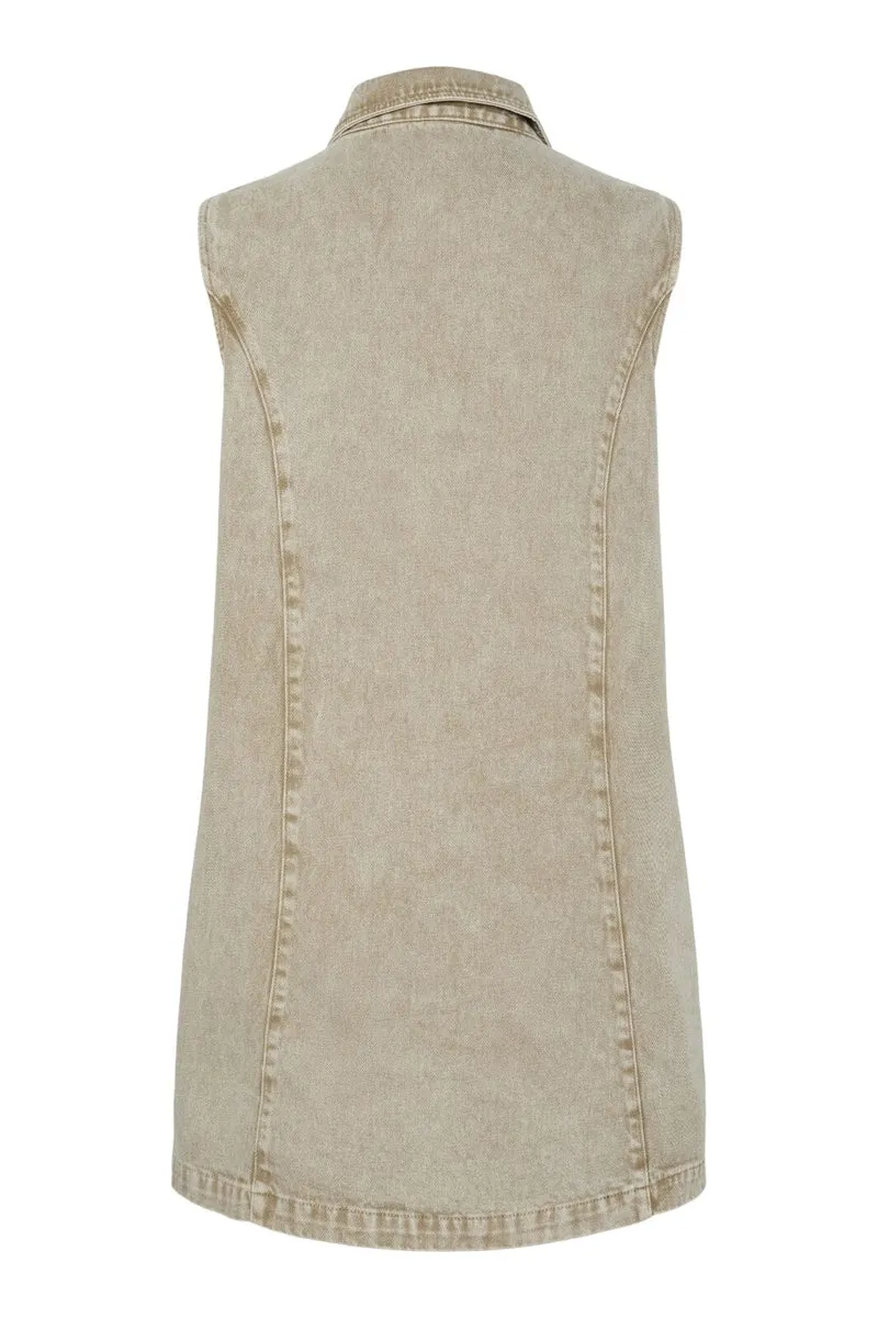 Pieces - Pcfay Sl Denim Dress - 4774698 Sandshell
