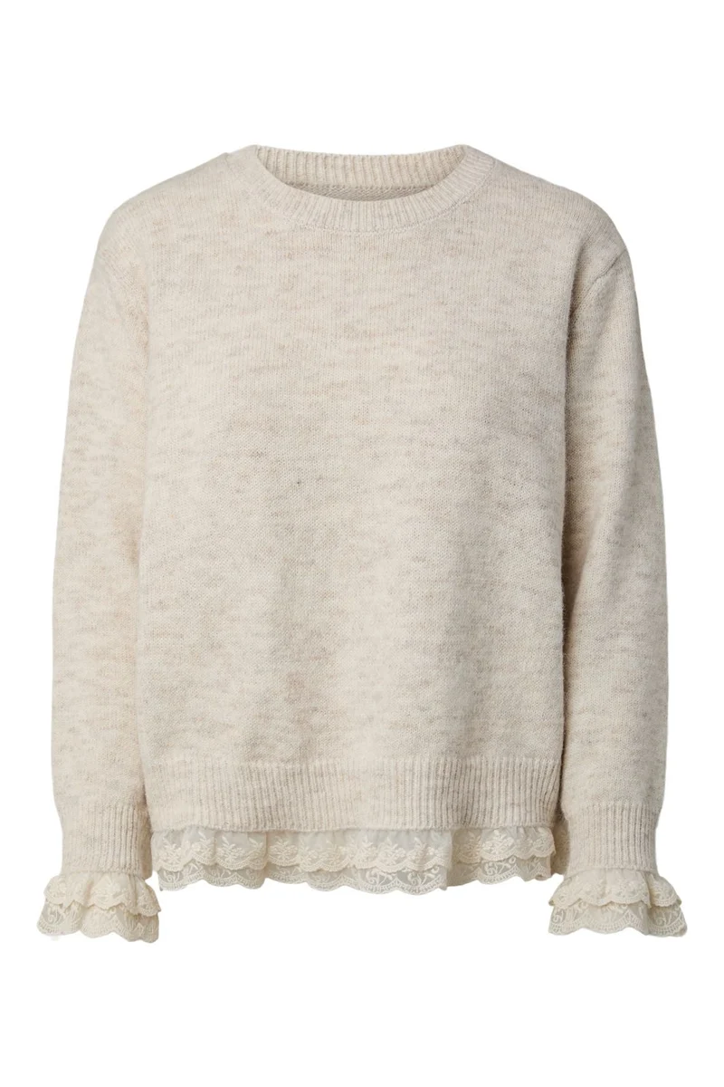Pieces - Pcvaka Ls O-Neck Lace Knit - 5186807 Whitecap Gray Melange