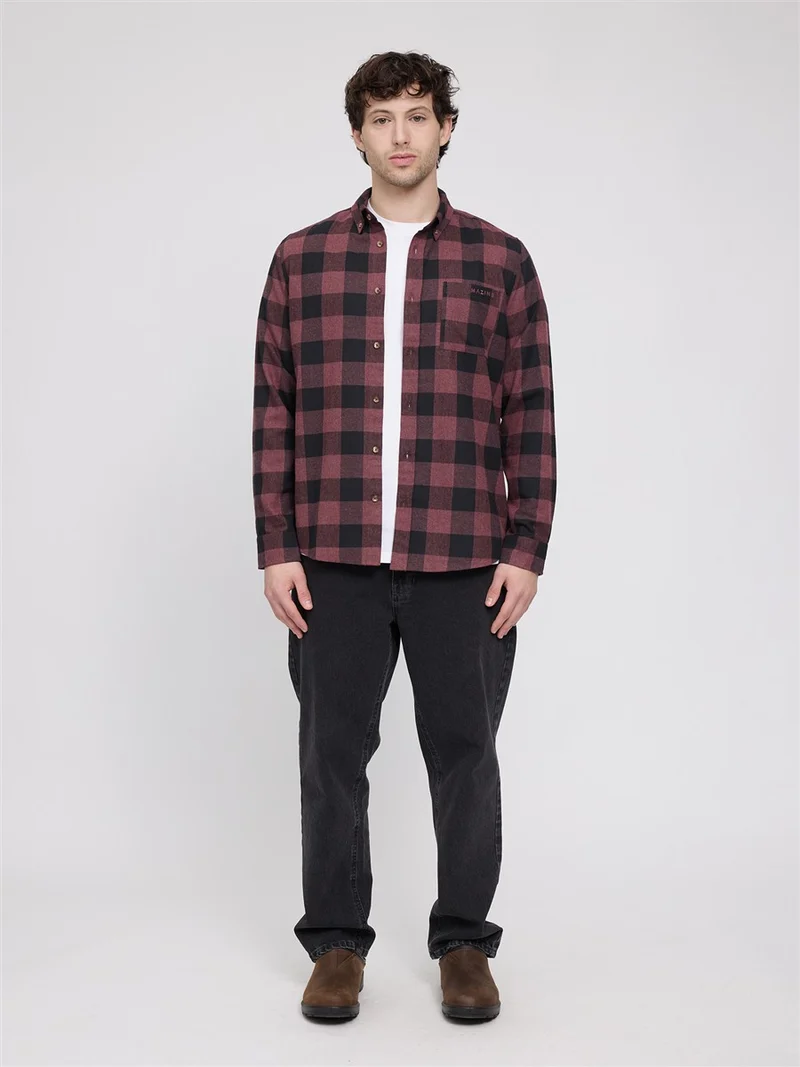 MAZINE Checked Flannel Shirt eggplant-black-mel