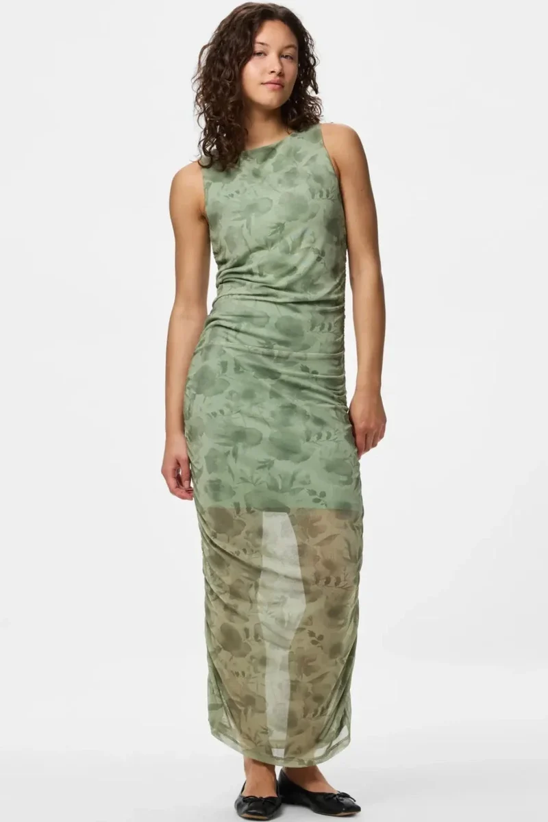 Pieces - Pcally Sl Boatneck Ankle Dress - 5065905 Woodbine Flowers