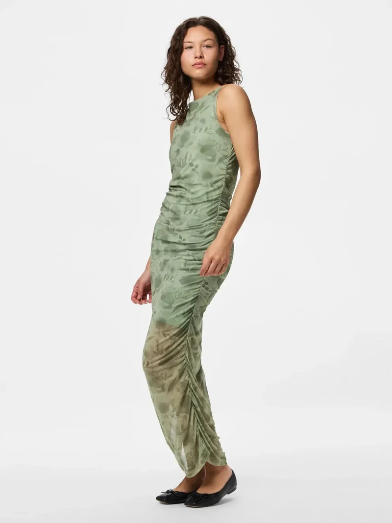 Pieces - Pcally Sl Boatneck Ankle Dress - 5065905 Woodbine Flowers