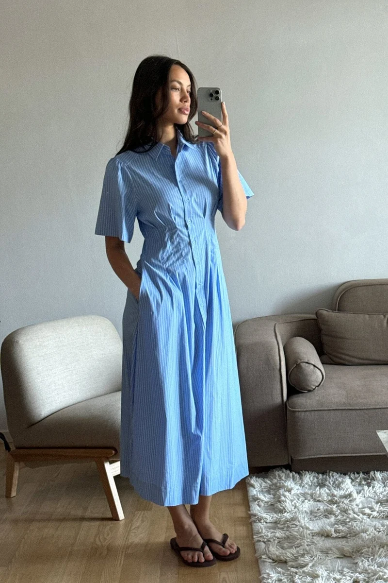 Neo Noir - Baia Stripe Poplin Dress 167585 - 145 - Light Blue