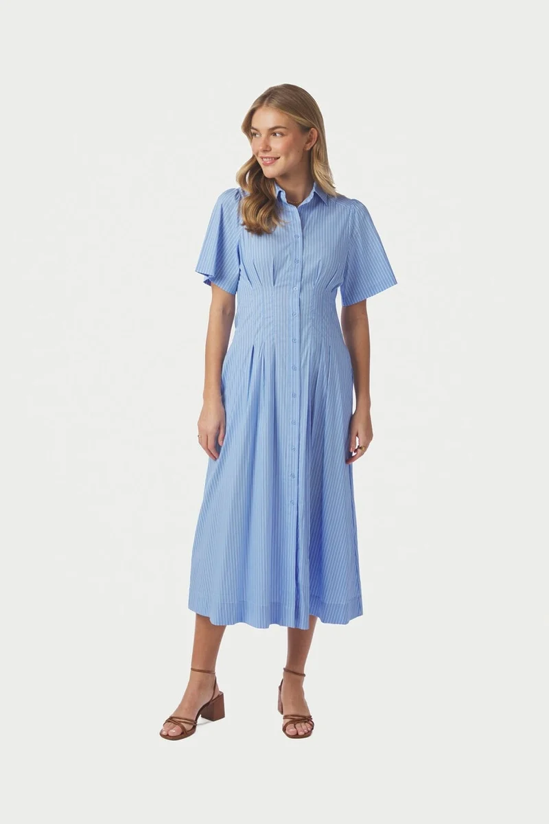 Neo Noir - Baia Stripe Poplin Dress 167585 - 145 - Light Blue