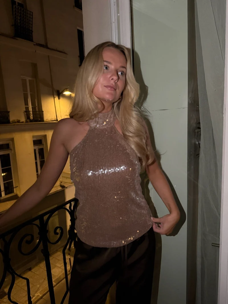BYIC - Emilyic Top A23739 - Light Brown Sequin
