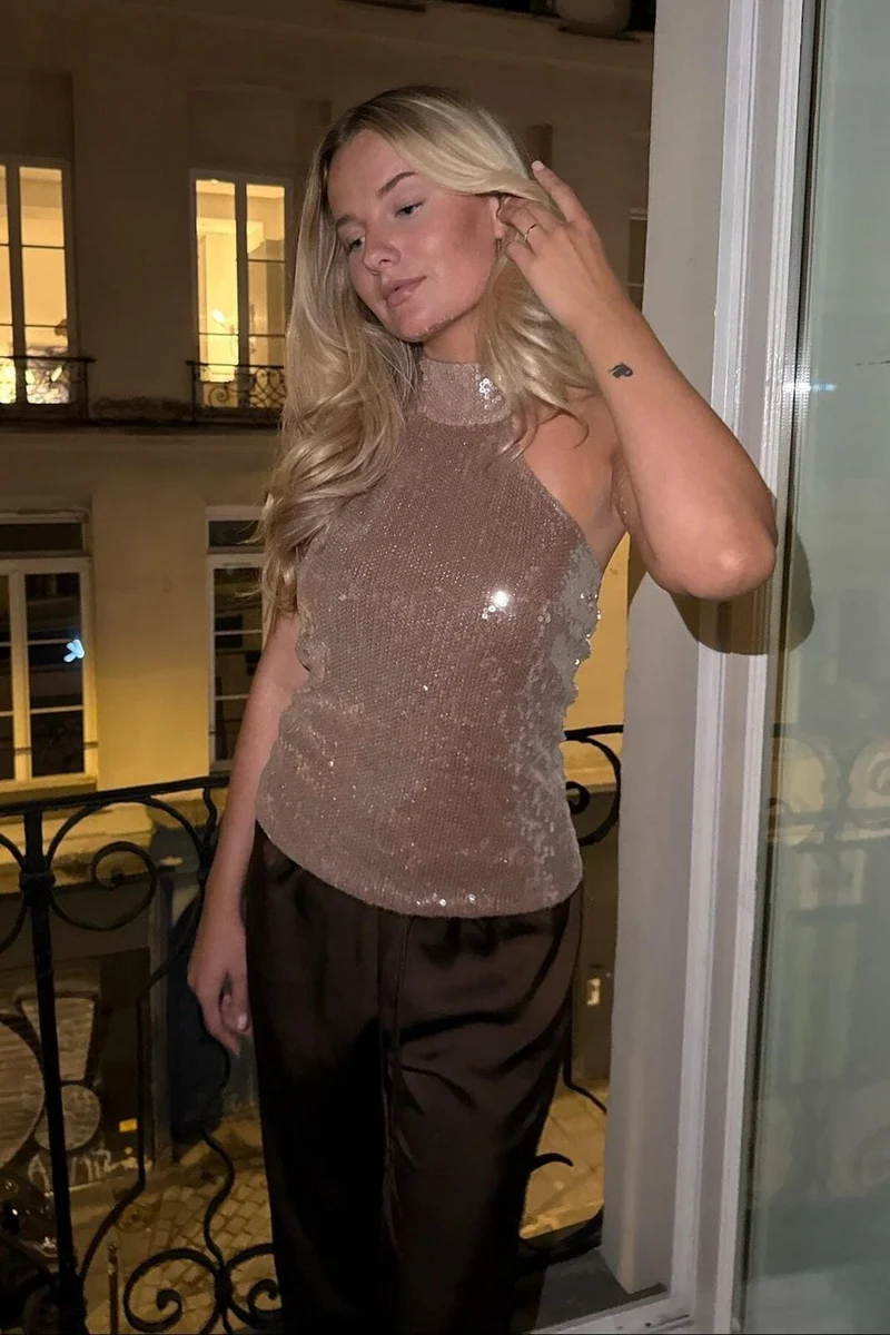 BYIC - Emilyic Top A23739 - Light Brown Sequin