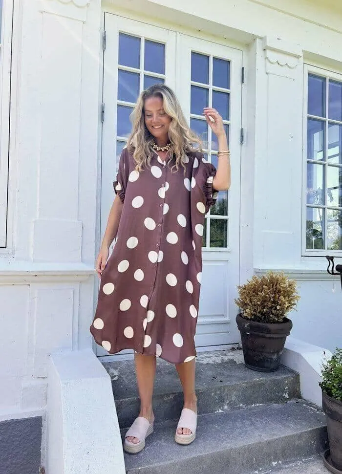 Black Colour - Bcmabel Satin Dress 40989 - Mocca Dot