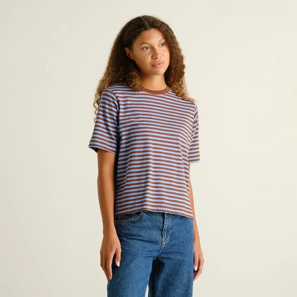 DEDICATED T-Shirt Vadstena Stripes Cappuccino Brown/cornflower Blue