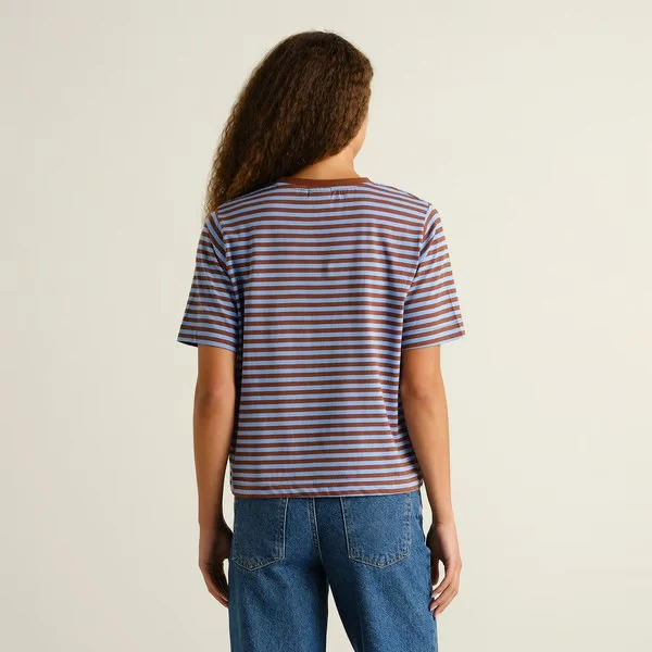DEDICATED T-Shirt Vadstena Stripes Cappuccino Brown/cornflower Blue