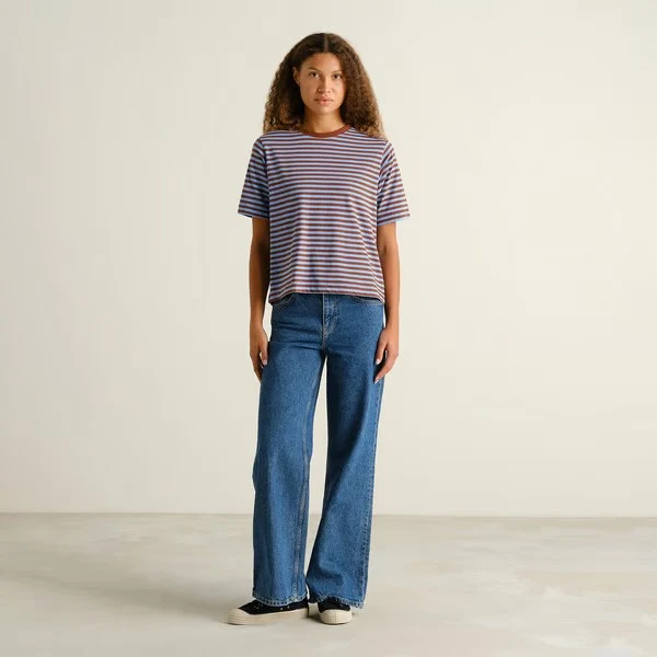 DEDICATED T-Shirt Vadstena Stripes Cappuccino Brown/cornflower Blue