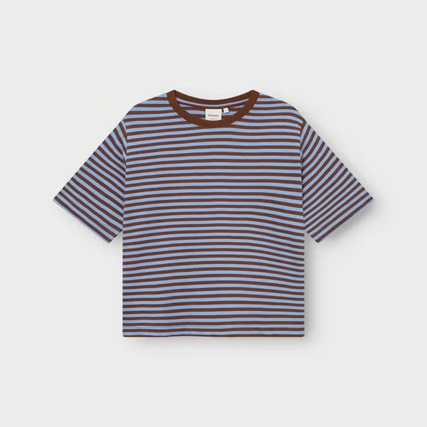 DEDICATED T-Shirt Vadstena Stripes Cappuccino Brown/cornflower Blue