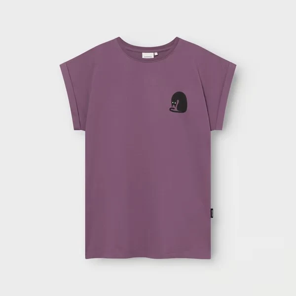 DEDICATED T-Shirt Visby Curious Cat Berry Purple