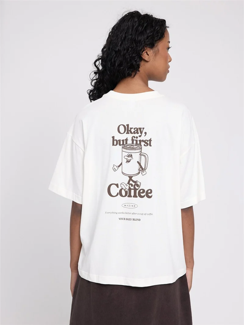 MAZINE Back Print Theme T-Shirt offwhite-coffee