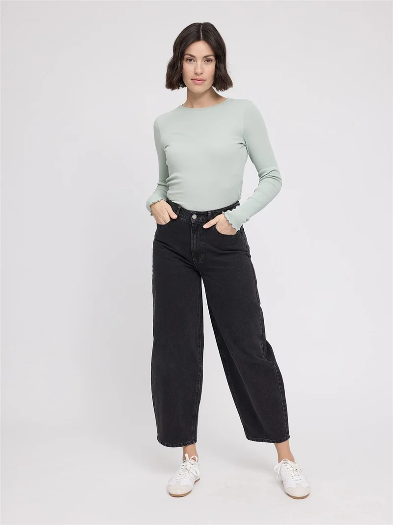 MAZINE Barrel Leg Denim Pants dark-grey