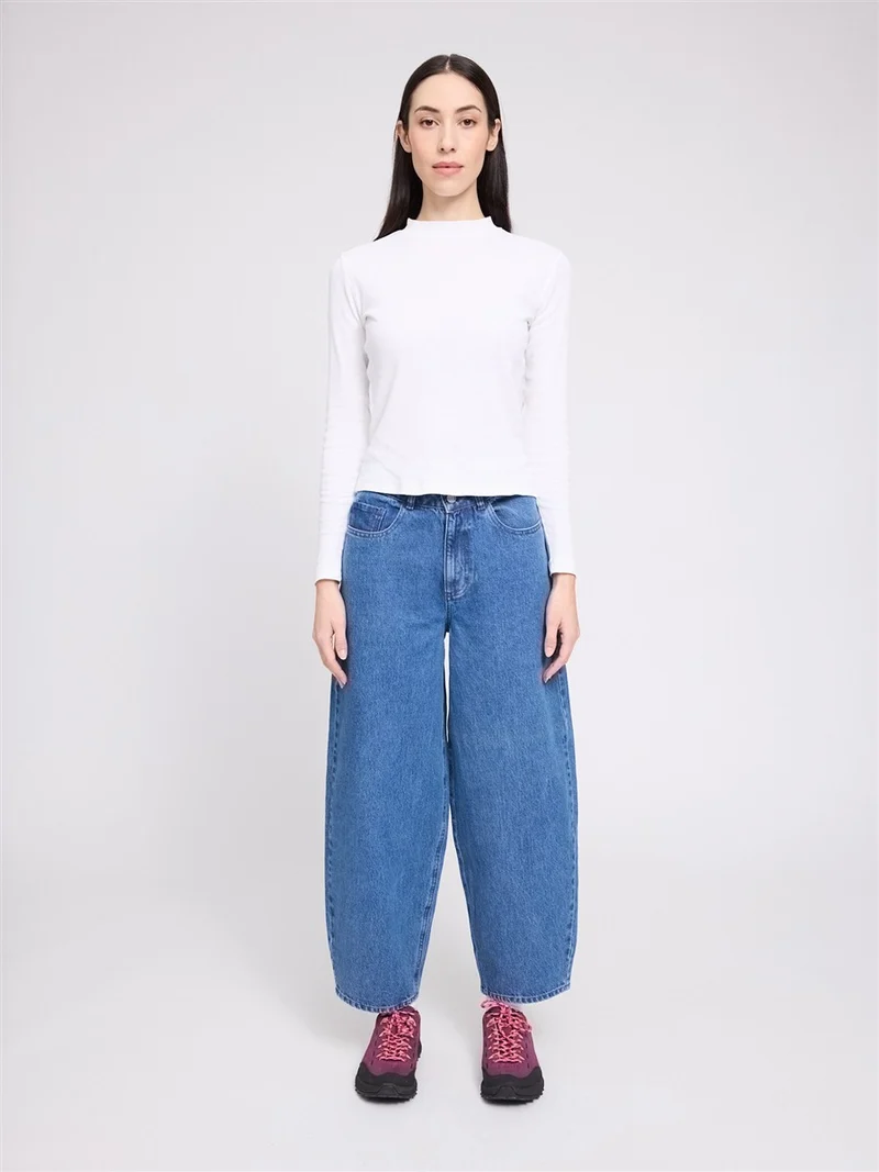 MAZINE Barrel Leg Denim Pants mid-blue