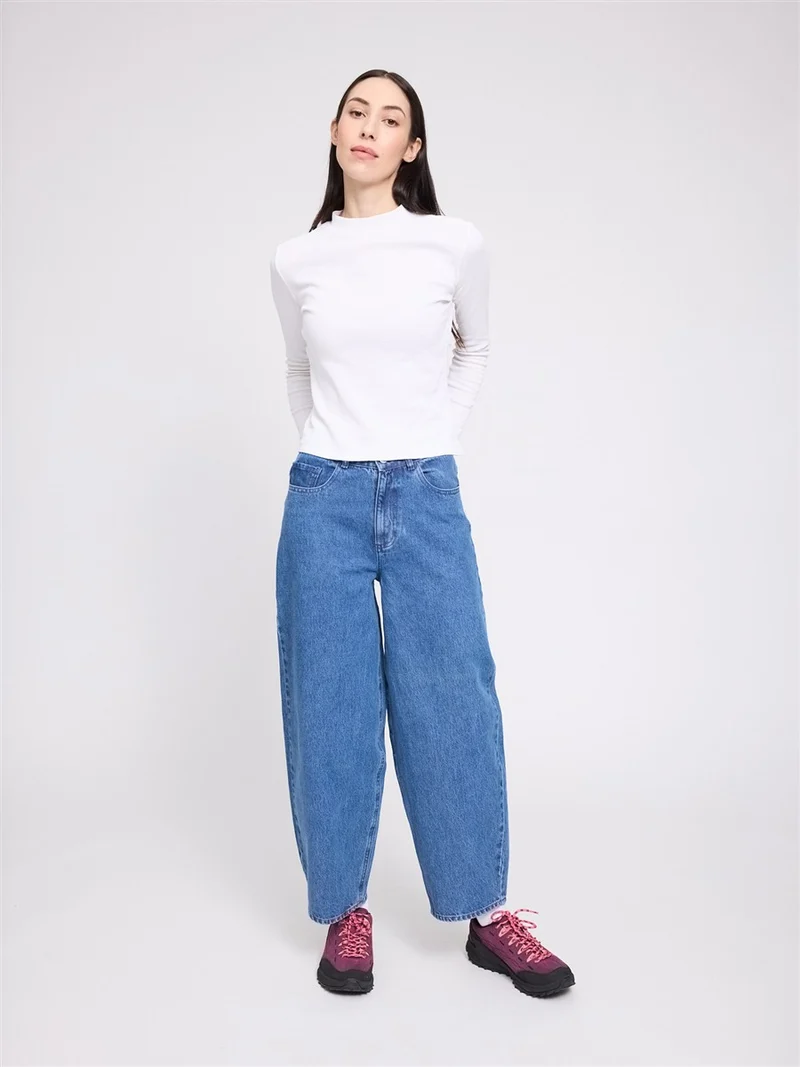 MAZINE Barrel Leg Denim Pants mid-blue